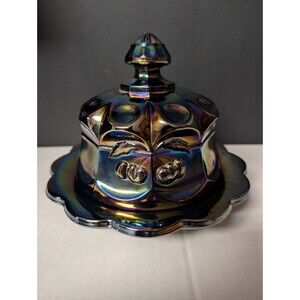 VINTAGE Mosser Large Cherry & Cable Round Butter Dish Amethyst Carnival RARE